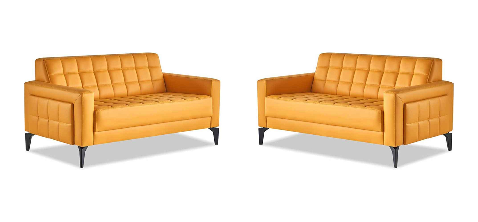 2-Seater Chesterfield Sofas Yellow Modern Leather Sofa Set Stainless Steel