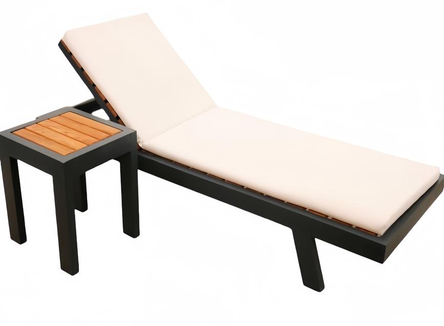 Classic Chaise Longue + Modern Coffee Table Luxury Garden Furniture Black with Cushions