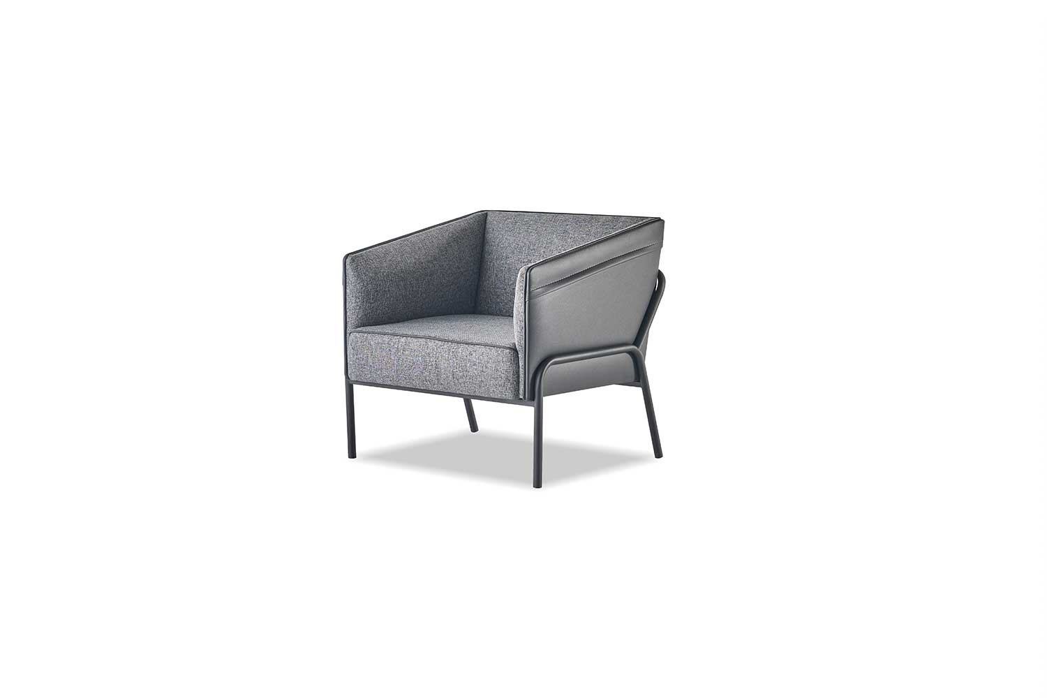 Armchair Leather Stainless Steel Gray 1-Seater Modern Lounge Chair Style Textile