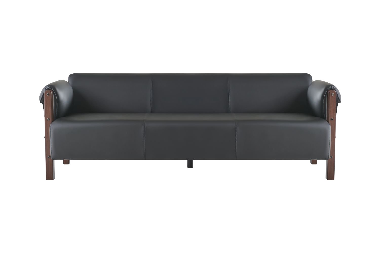 Couch Sofa 3-Seater Leather Sofa Black Wood Soft Armrests Modern