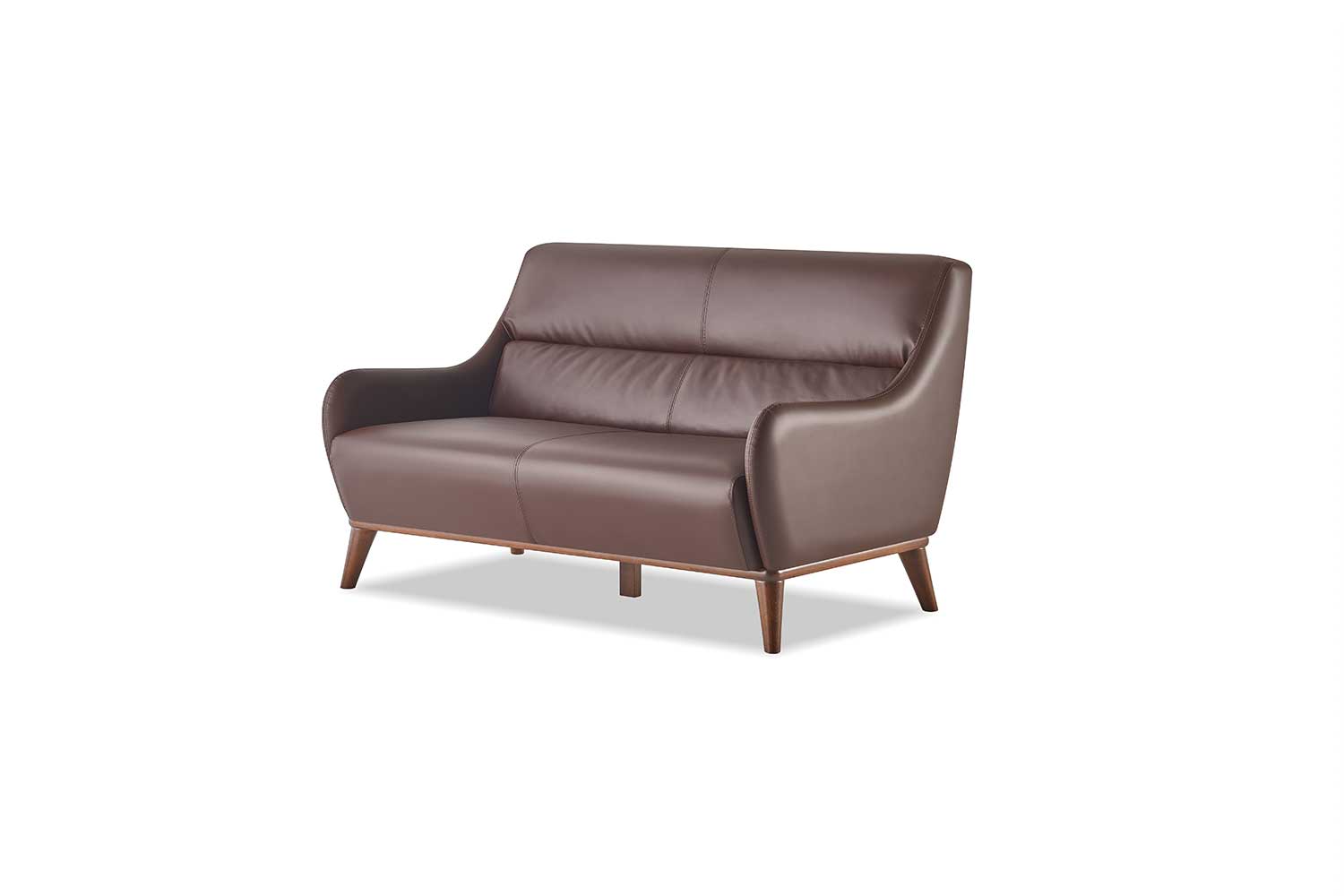 Leather Sofa 2-Seater Brown Classic Leather Wood Soft Armrests