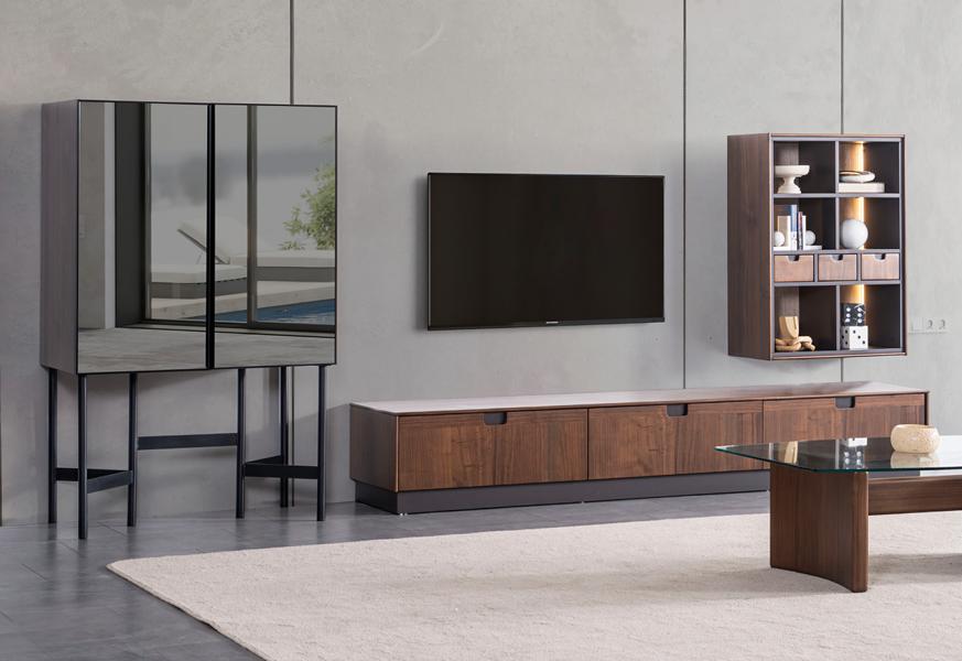 Living room luxury furniture wall unit TV stand wall shelf wood brown modern new