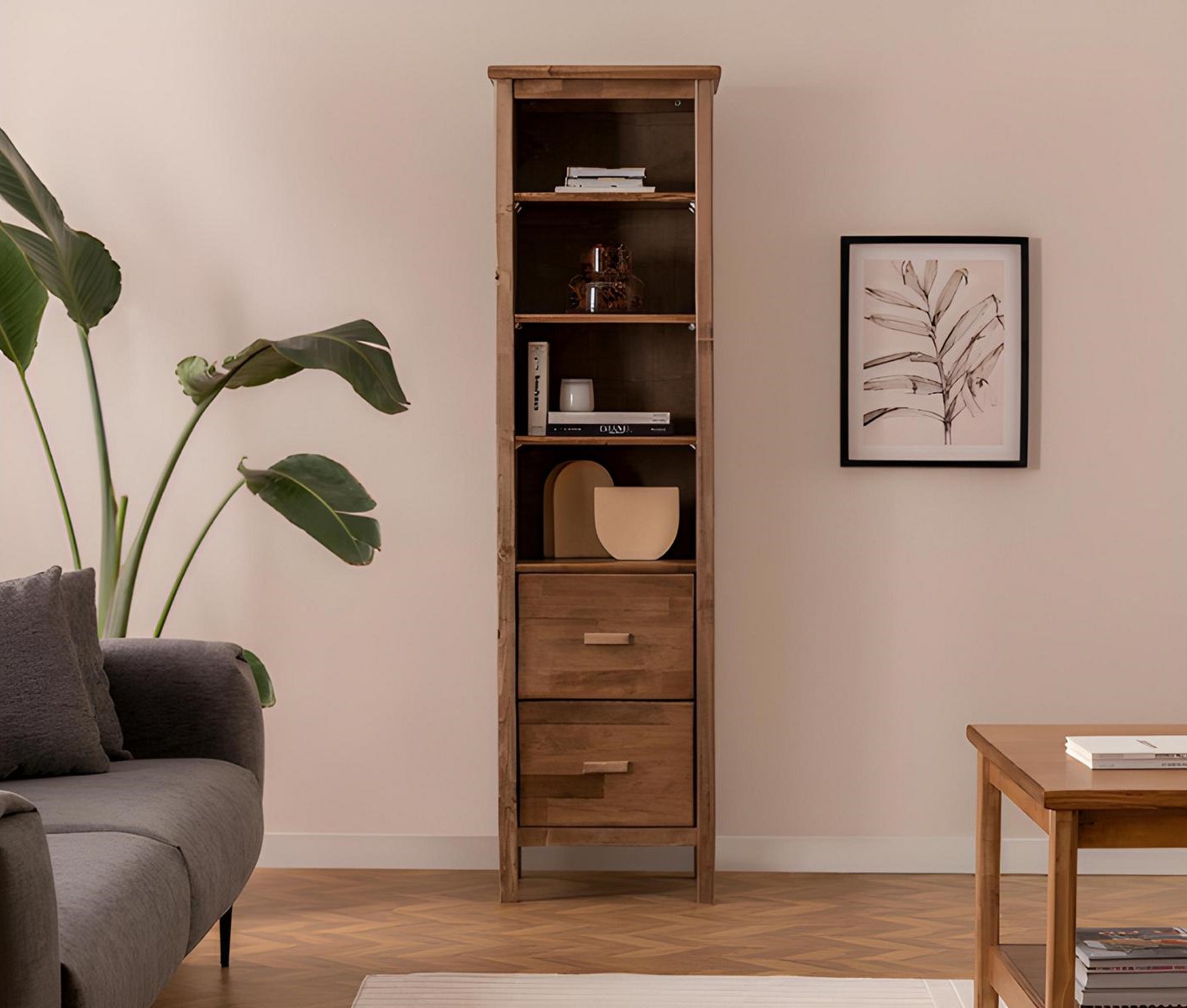 Dark brown living room display cabinet modern showcase cabinet