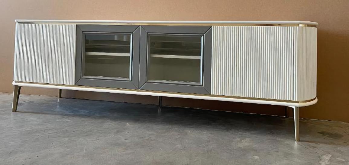 Lowboard Luxury White TV Stand Living Room Modern Design New Wood Furniture Glass