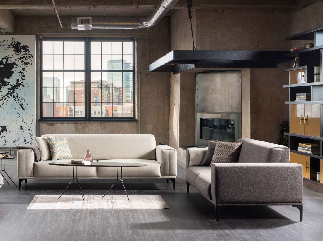 White-Grey Upholstered Sofas Designer Living Room Fabric Couches 2x 3-Seater