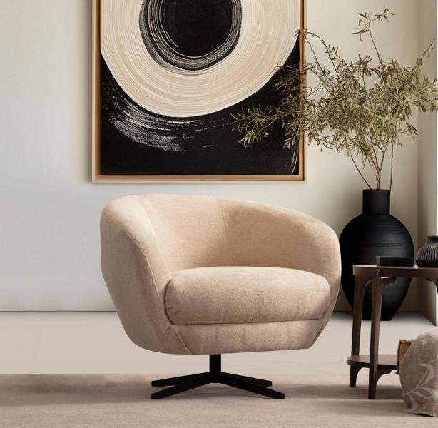 White textile armchair in modern style for living room with steel legs.