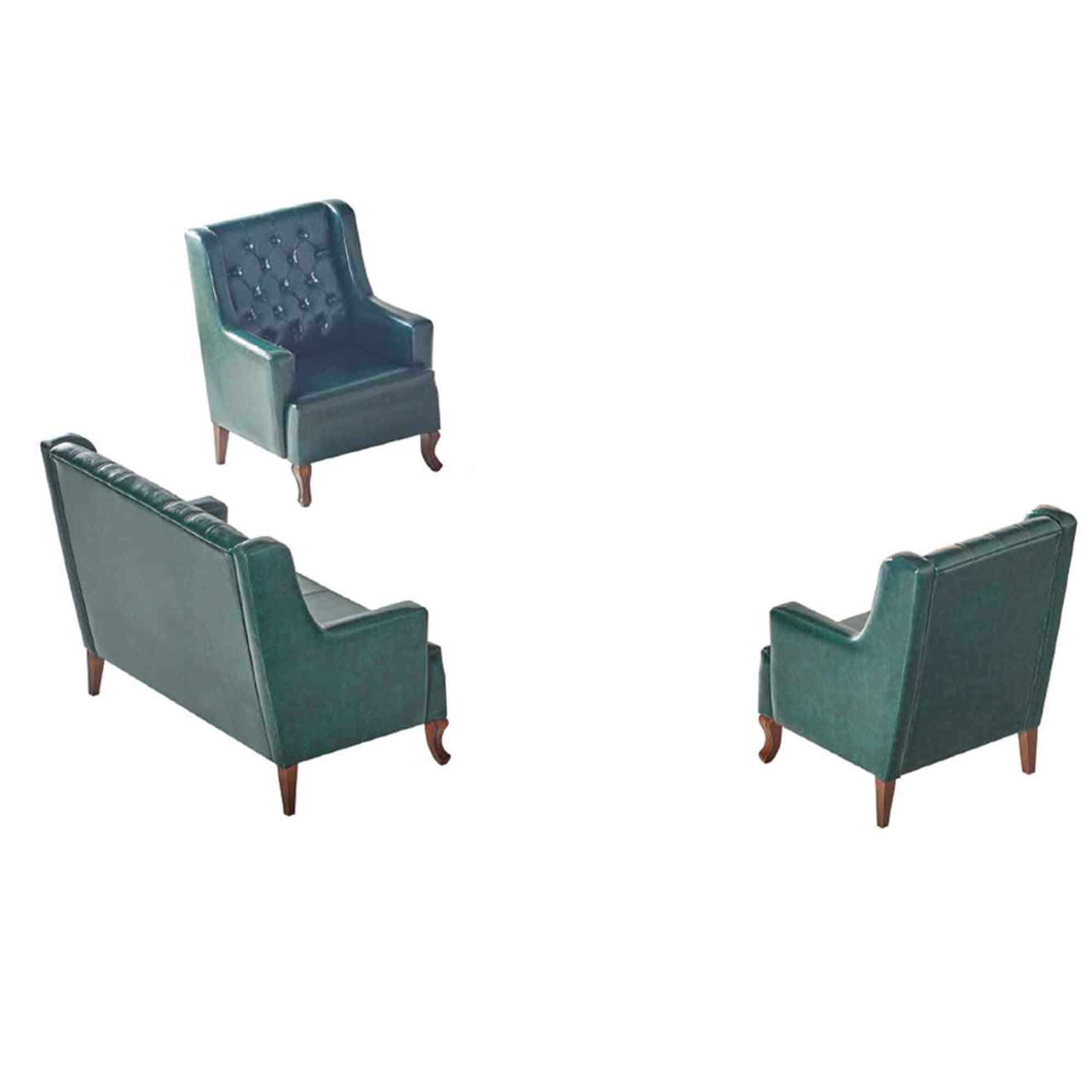 Chesterfield Sofa Set Seating Furniture 3-Seater Leather Armchair Green Buttons Couch