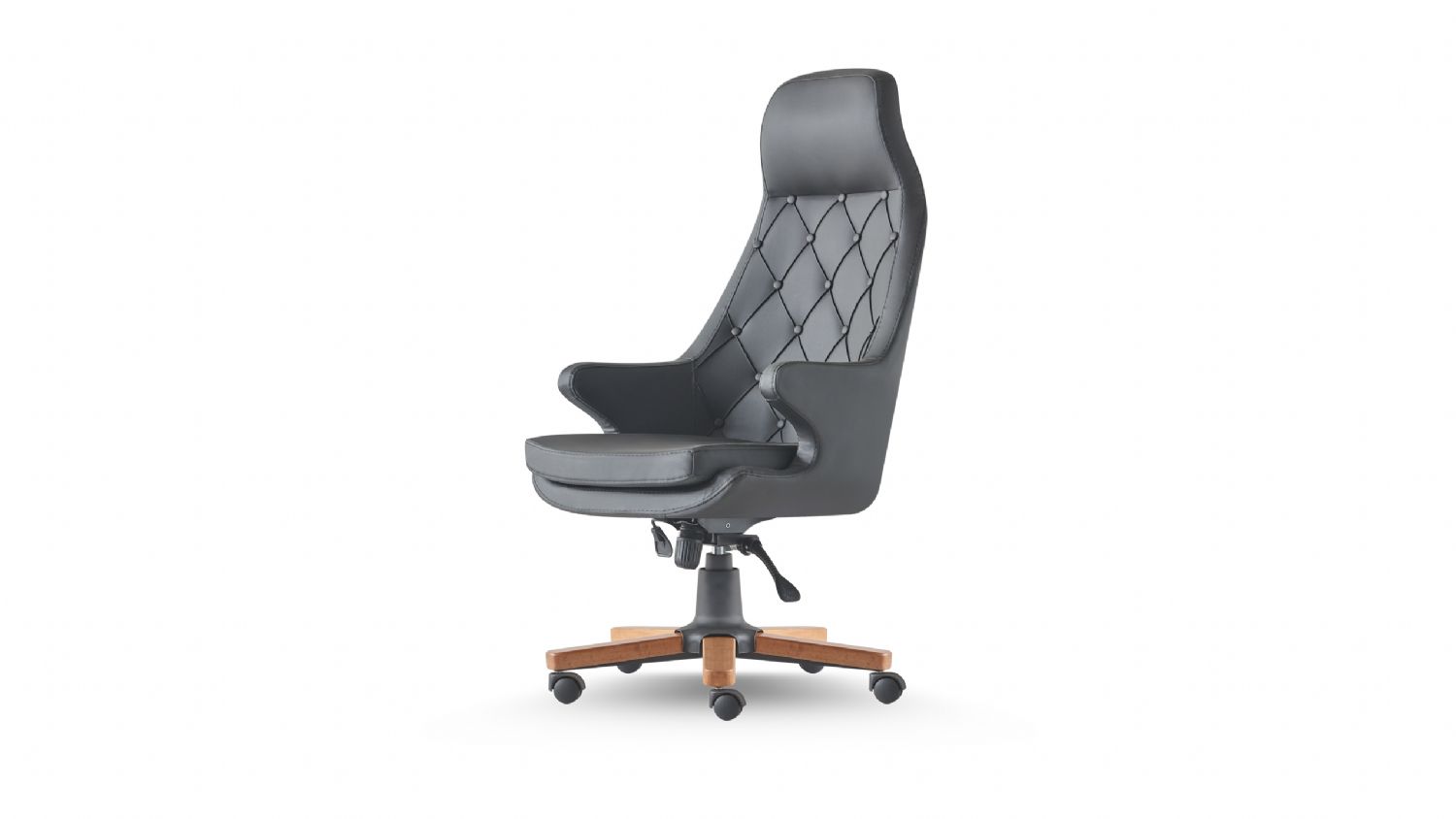 Executive Chair Black Classic Chesterfield Wheels Office Room Wood