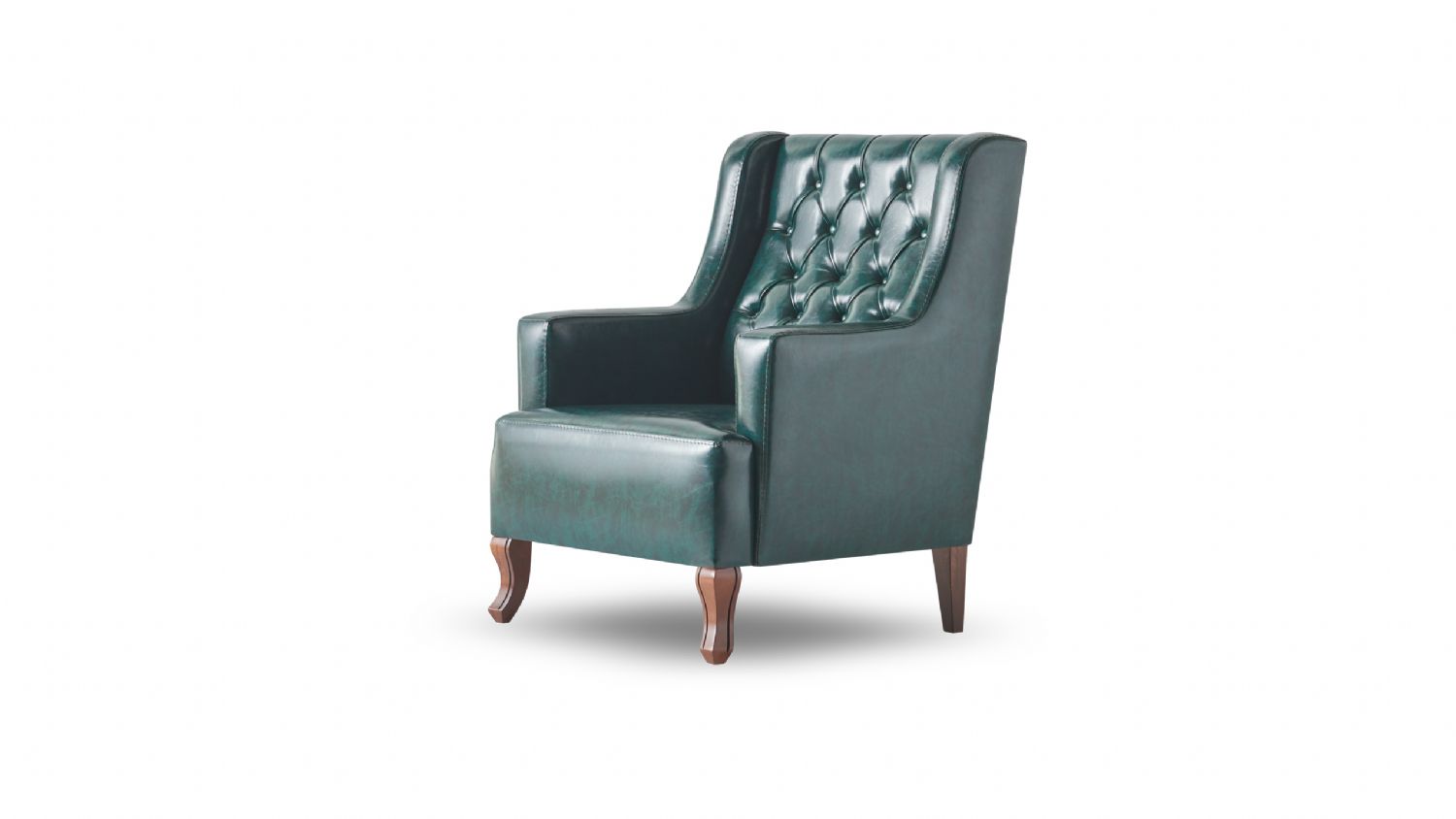 Green Chesterfield Armchair Classic Wood Leather 1-Seater with Buttons