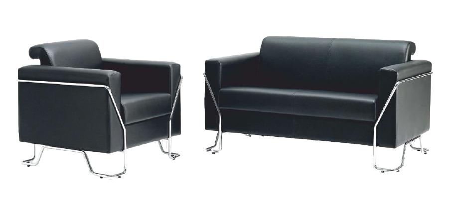 Sofa set 2-seater armchair black leather sofas modern leather metal