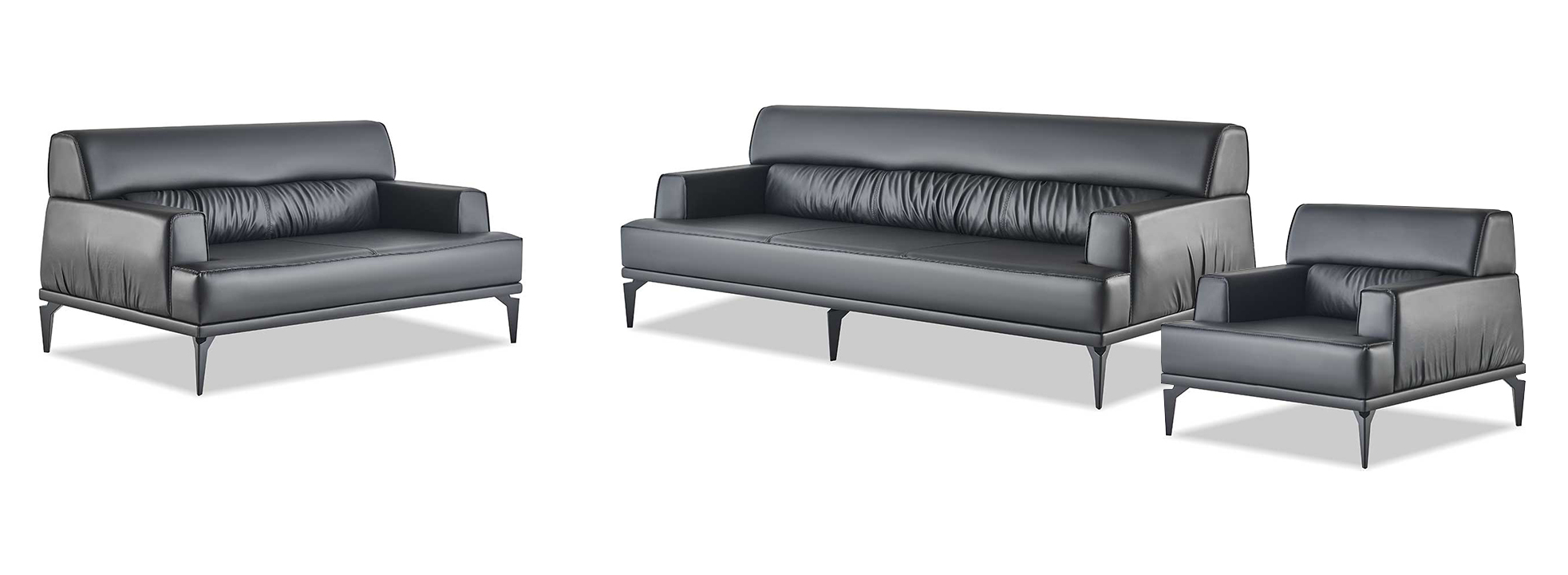 Black Leather Sofa Set 3-Seater 2-Seater Armchair Modern Couch Leather