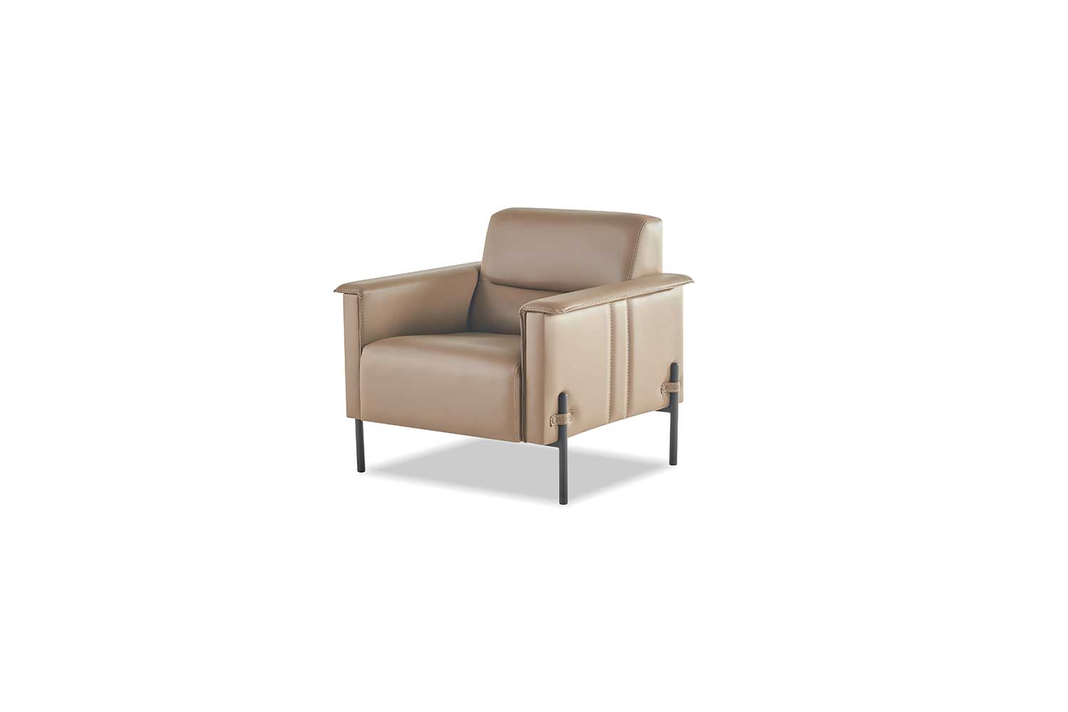 Beige armchair stainless steel modern leather wood 1-seater soft