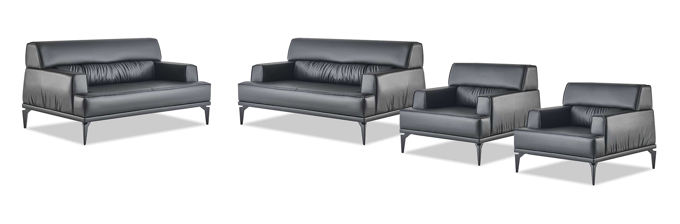 Sofa Set Complete Black Armchair 2-Seater Leather Sofas Modern Seating Furniture