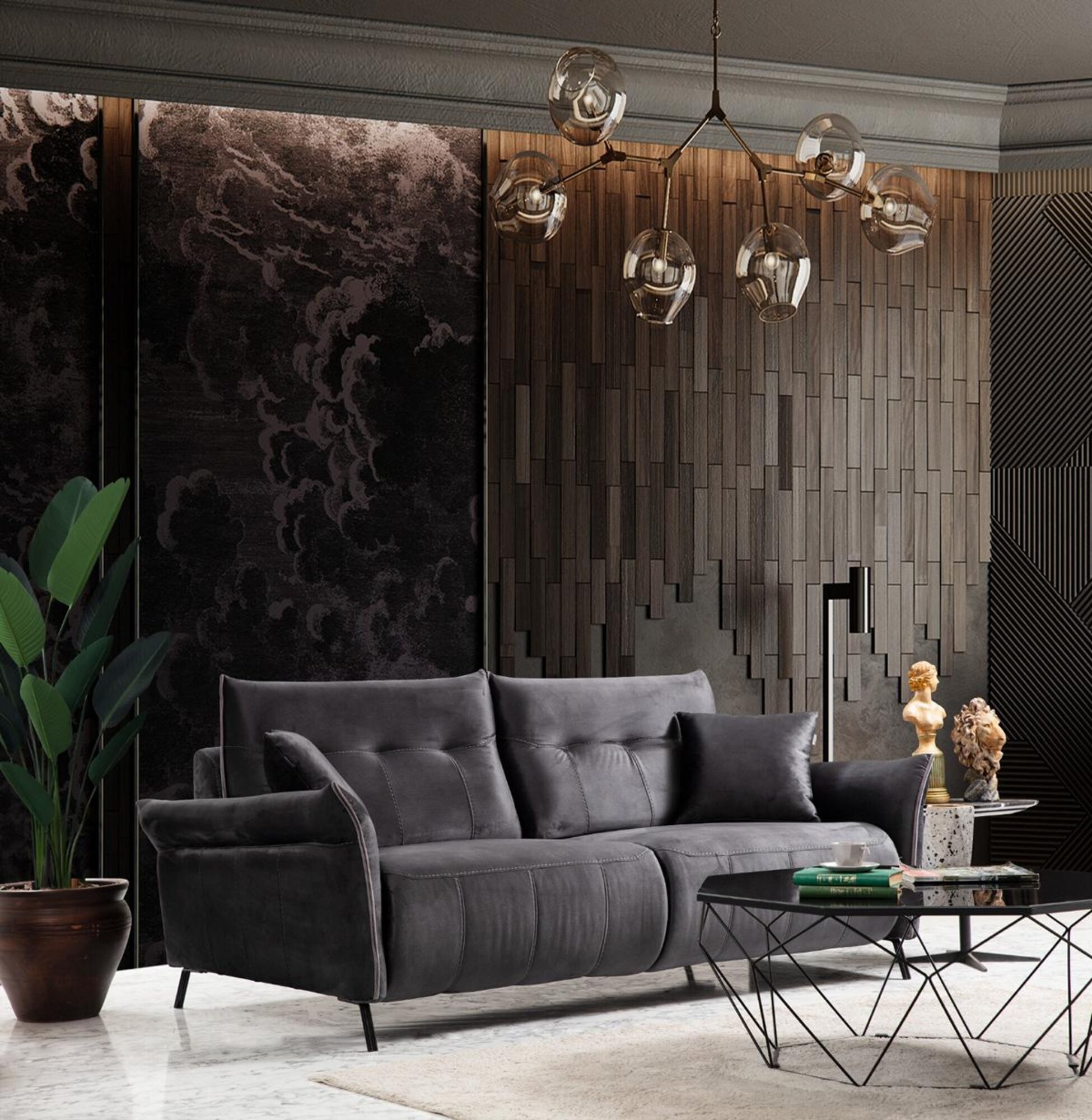 Luxury Modern Three-Seat Sofa Upholstered Textile Furniture Couch New