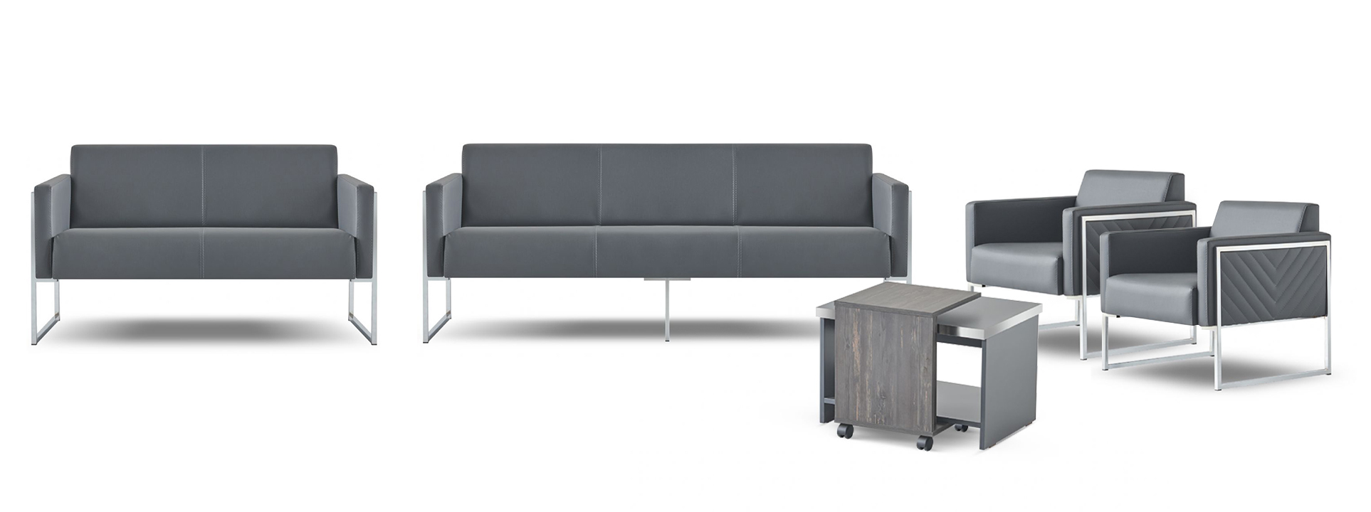 Office room set 5 pieces, 3-seater, 2-seater, 2 armchairs, coffee table, gray style