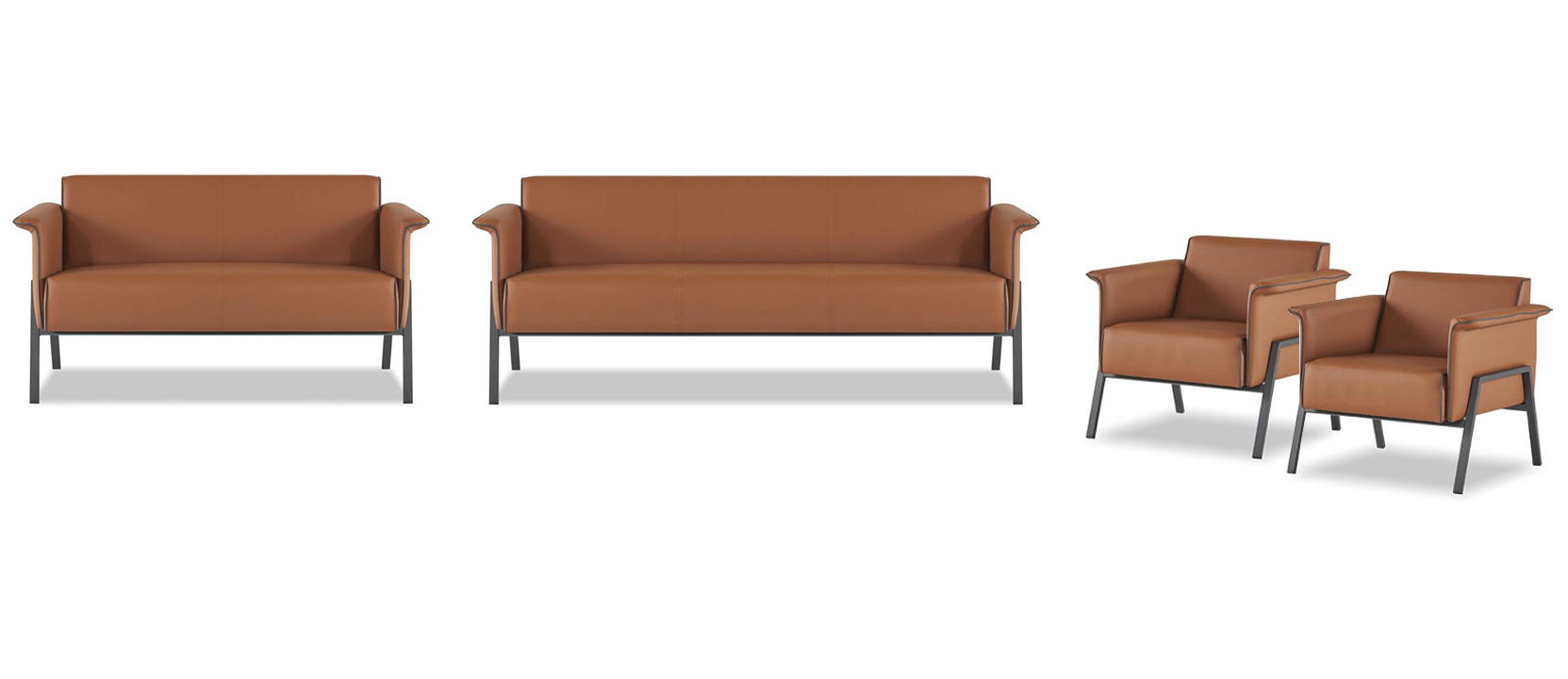 Brown artificial leather office seating group 2x armchairs 2-seater 3-seater