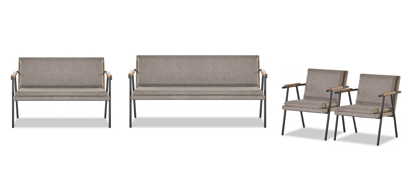 Home office seating furniture Gray three-seater 2-seater 2x textile armchairs 4-piece set