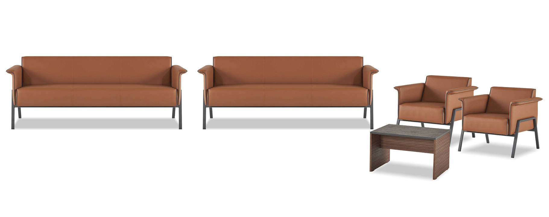 Brown office furniture 2x waiting chairs designer 2x fabric armchairs