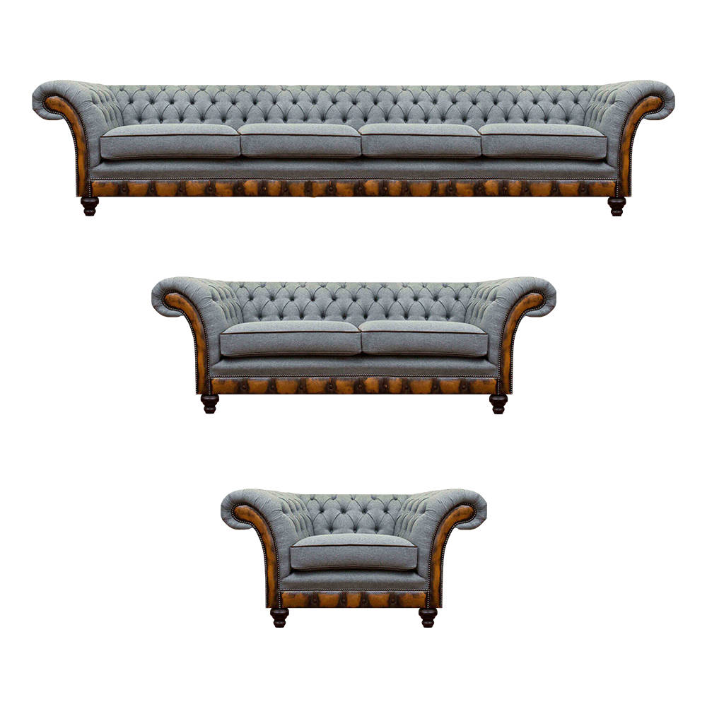 Chesterfield Light Gray Couch Designer 4-Seater Loveseat Armchair