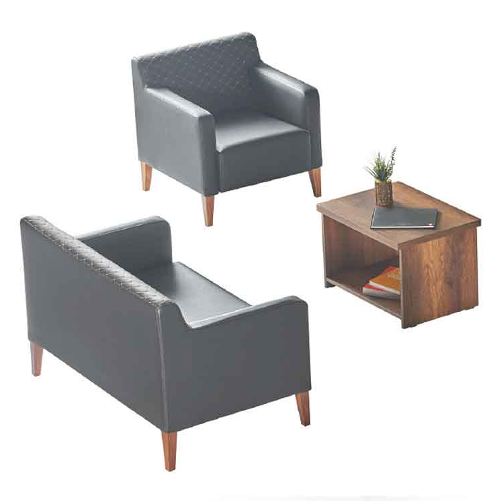 Office Room Set 3-piece 2-seater Armchair Coffee Table Black Brown Modern