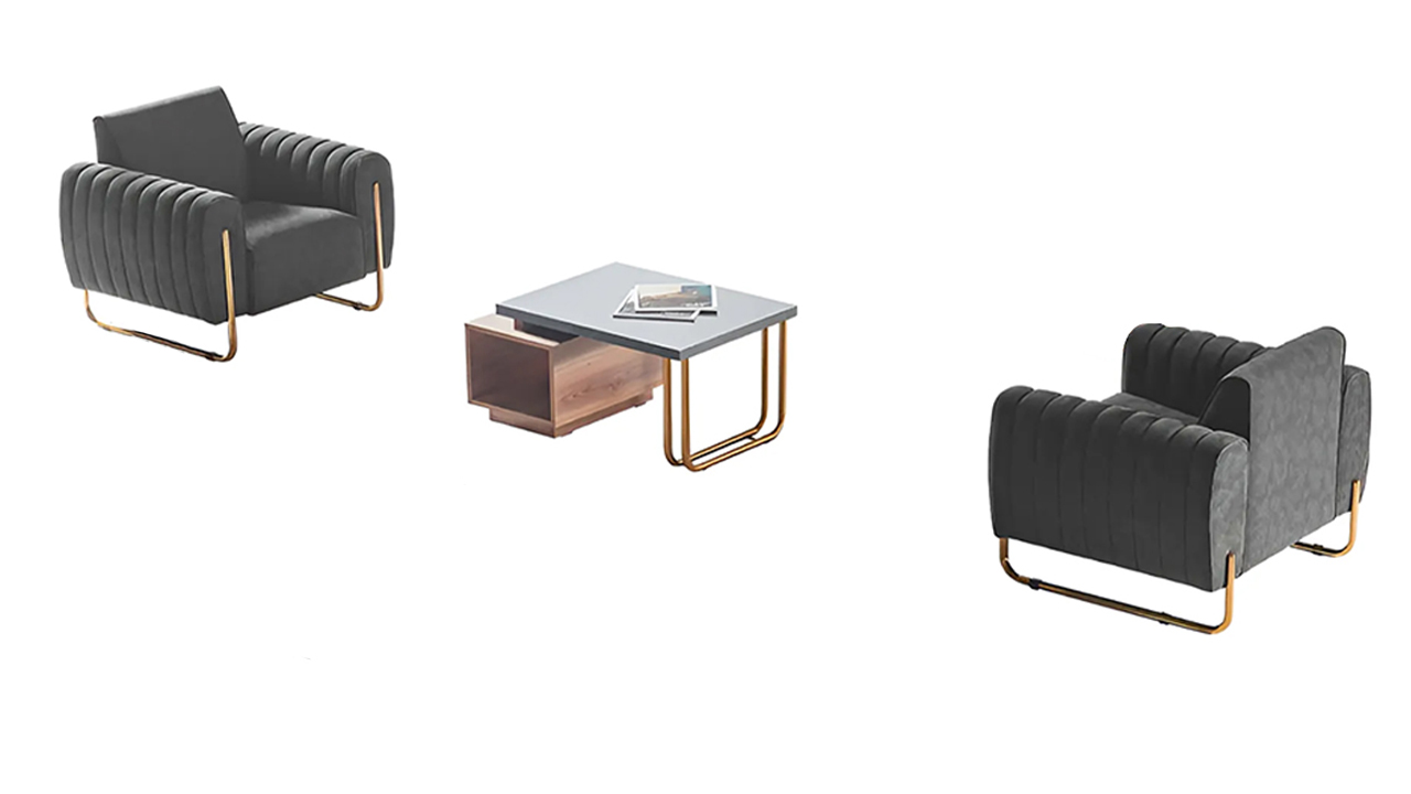 Home Office Set 3-piece 2x Armchairs Coffee Table Brown Gray Modern Design