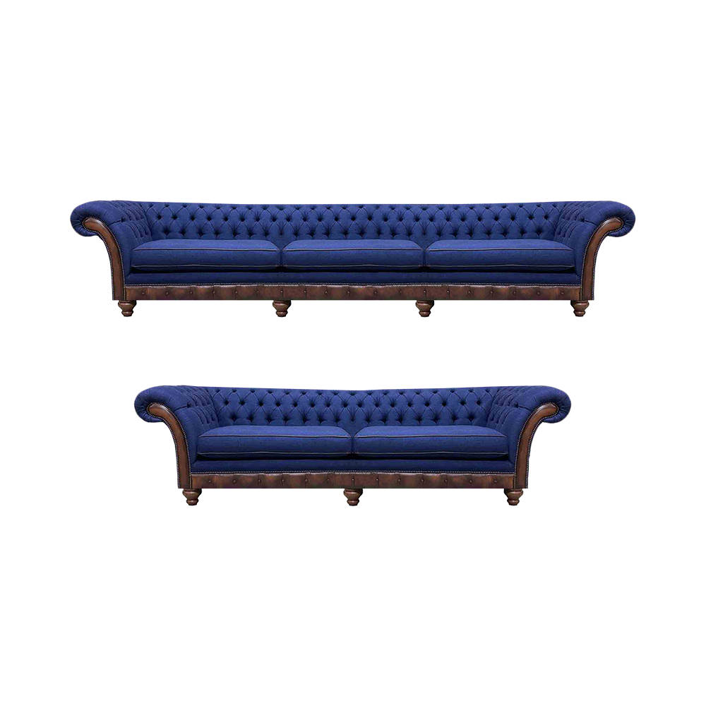 Blue Chesterfield fabric couches designer sofa set luxury seating furniture