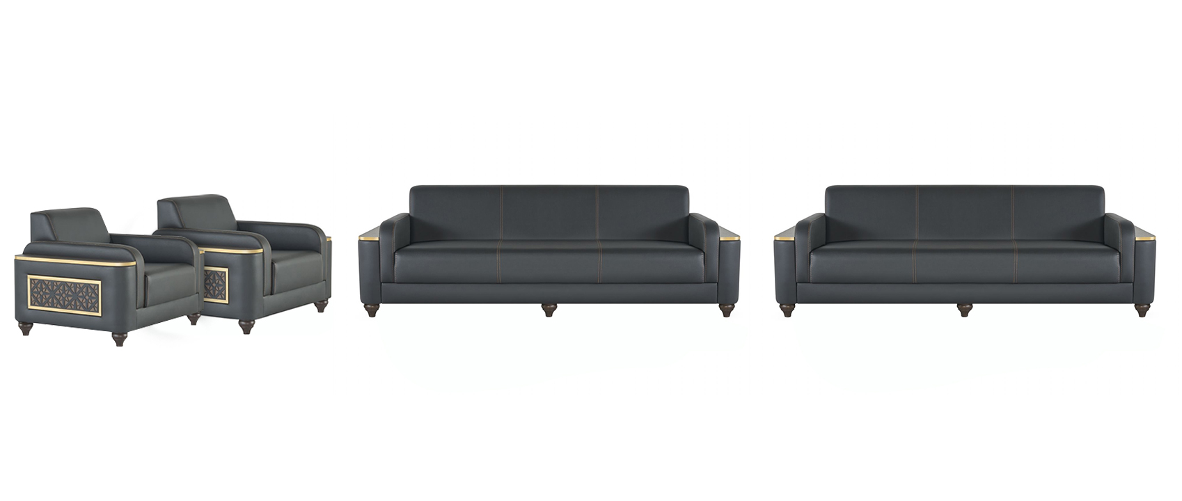 Black-Grey Designer Seating Set 2x Three-Seater 2x Armchair 4-Piece Set