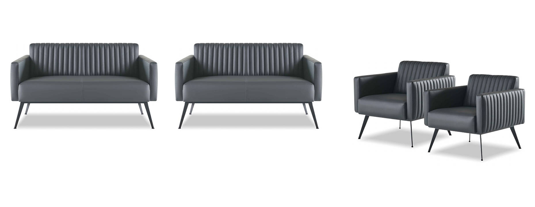 Office room set 4-piece 2x 2-seater 2x armchair black solid modern