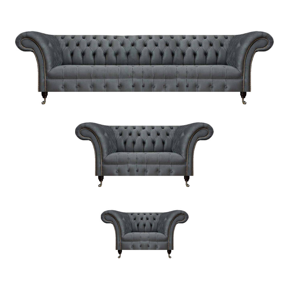 Chesterfield Gray Couch Set Elegant 4-Seater Designer Armchair 2-Seater