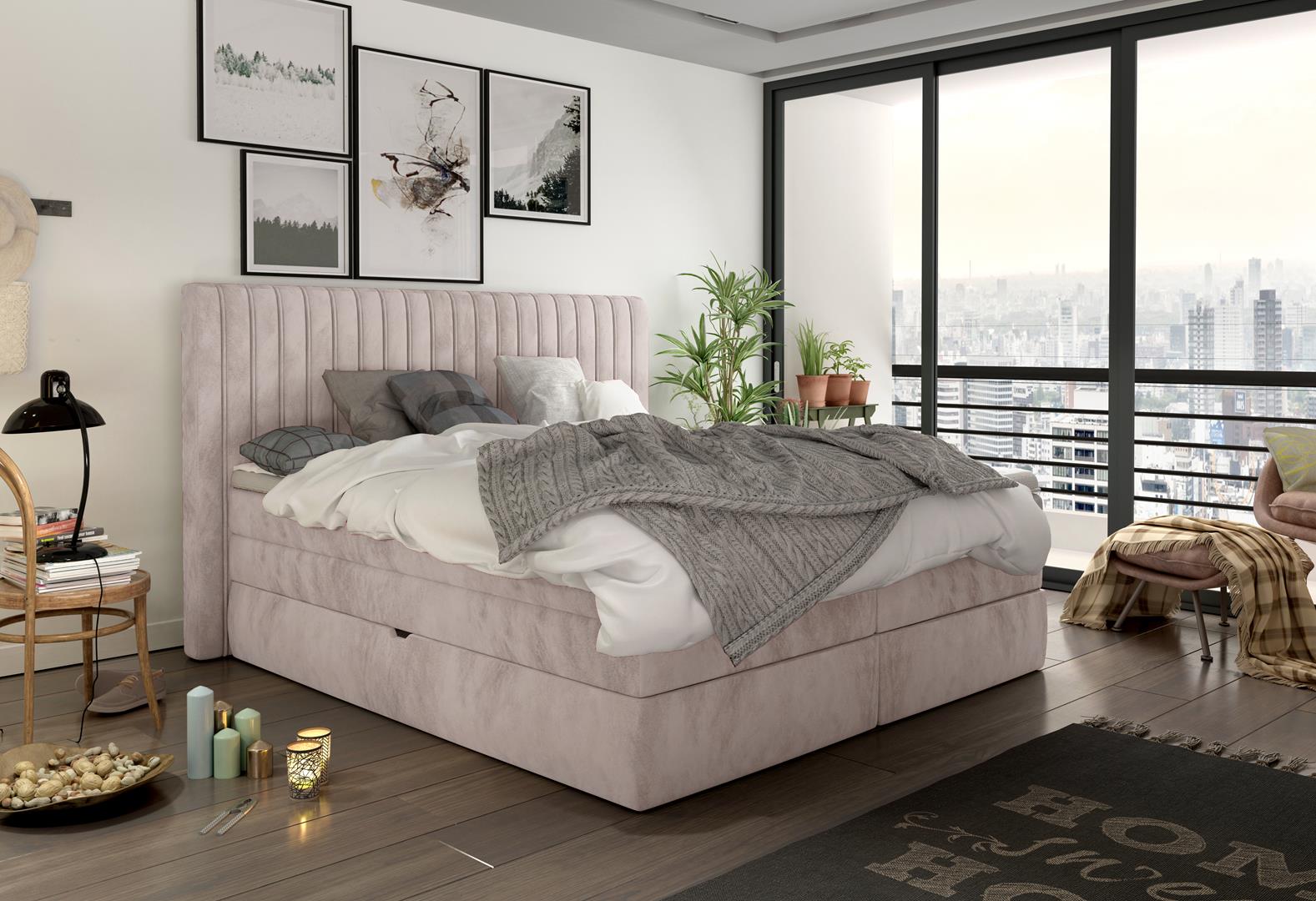 Box spring bed 180x200cm double hotel beds textile bedroom bed upholstered new