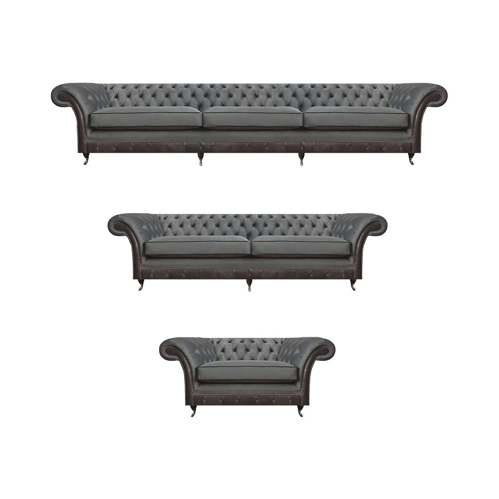 Gray Upholstered Furniture Set 3-piece Living Room Chesterfield Furnishing New