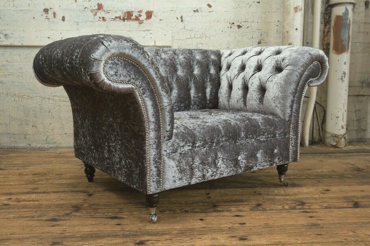 Armchair upholstery furniture Chesterfield couch textile leather fabric sofa single seat silver