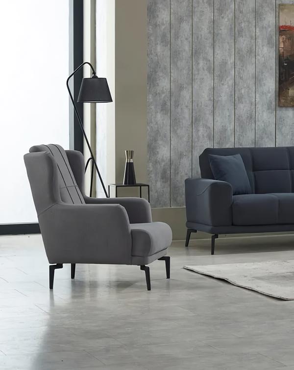 Upholstered armchair fabric living room design gray single seat