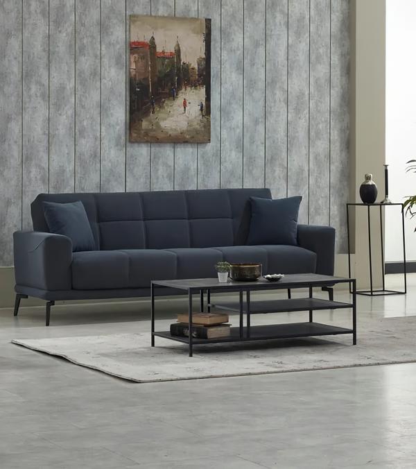 Three-seater upholstered sofa couch grey fabric sofa living room
