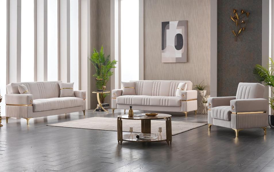 Complete couch set three-seater armchair beige 3-piece fabric sofa couches