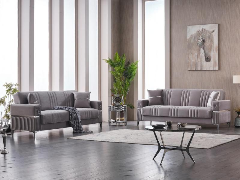 Complete three-seater fabric sofa gray upholstered couch luxury sofa set