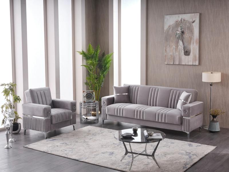 Complete three-seater couch upholstered 3-seater sofa beige 2-piece set.