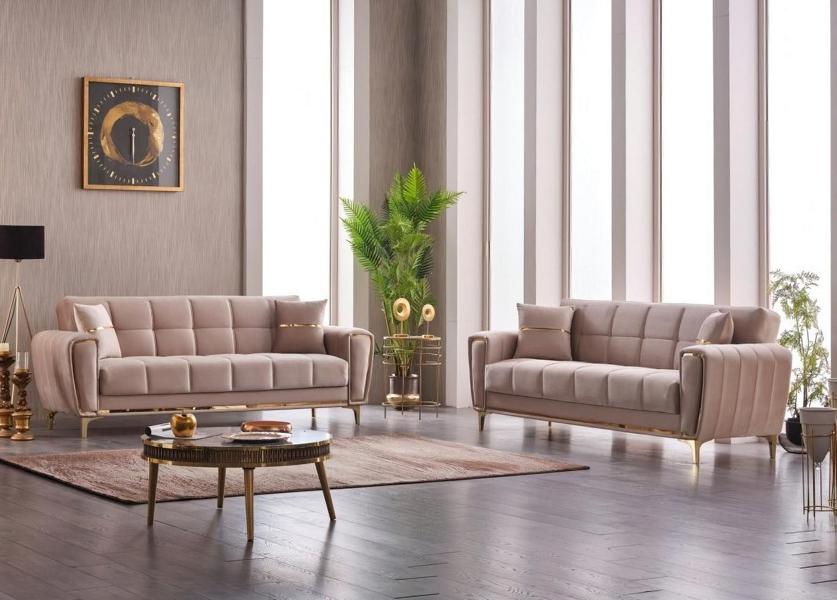 Complete three-seater couch upholstery sofa 2-piece fabric 3-seater sofa beige