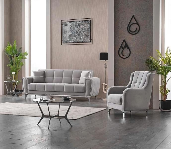 Complete sofas three-seater armchair upholstered sofa fabric gray 2-piece couch