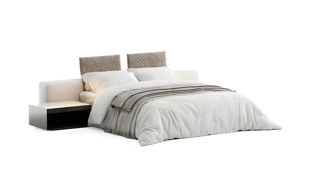 Design upholstered bed, double bed, bed frame, bedroom furniture, hotel.