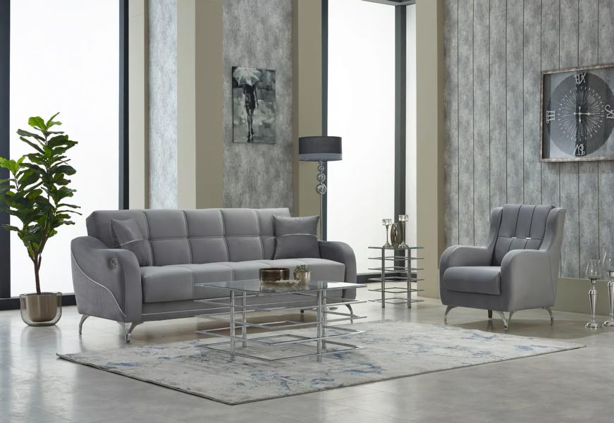 Complete Sofas Three-Seater Armchair Upholstered Sofa Fabric Beige 2-piece Couch