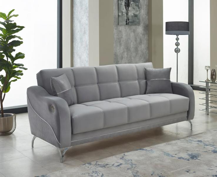 Three-seater upholstered sofa couch gray fabric sofa design