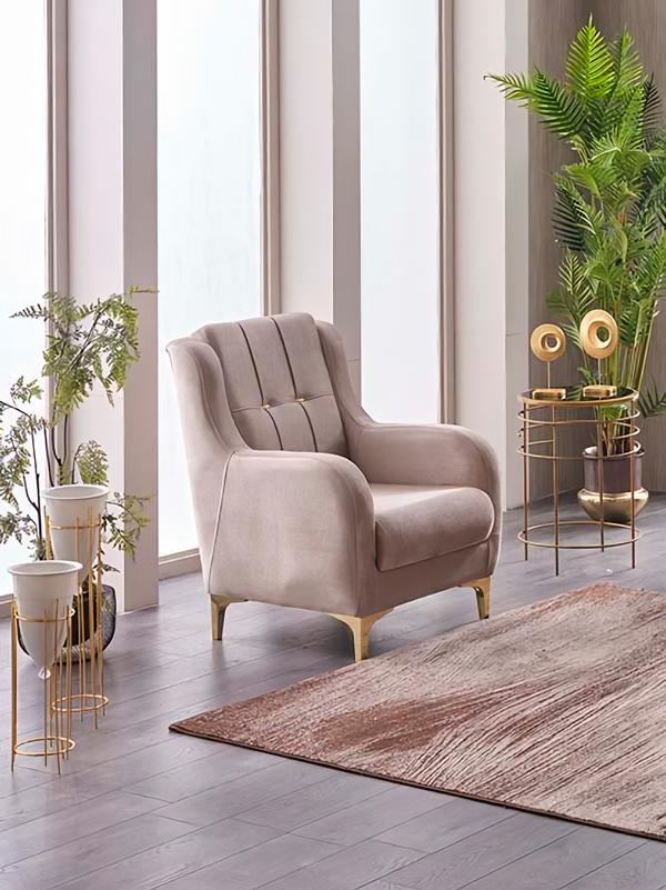 Living Room Chair Upholstered Armchair Single Fabric Seat Modern Beige