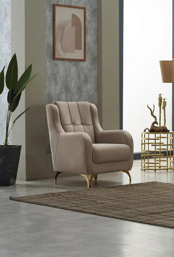 Armchair Upholstered Armchair Single Seat Fabric Living Room Seat Modern Beige