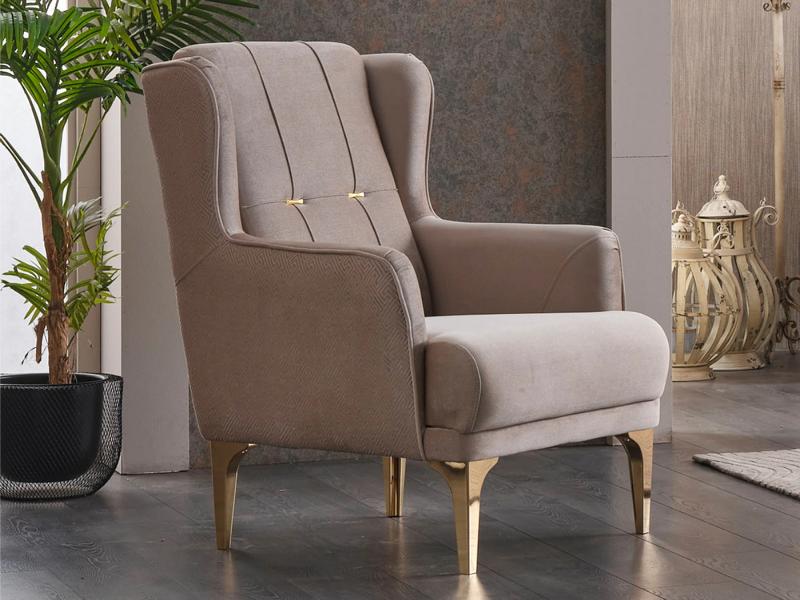 Armchair Single Seater Beige Fabric Living Room Seat Modern