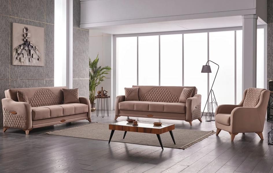 Complete sofa set fabric sofa upholstery sofa beige set couches armchairs 3-piece.