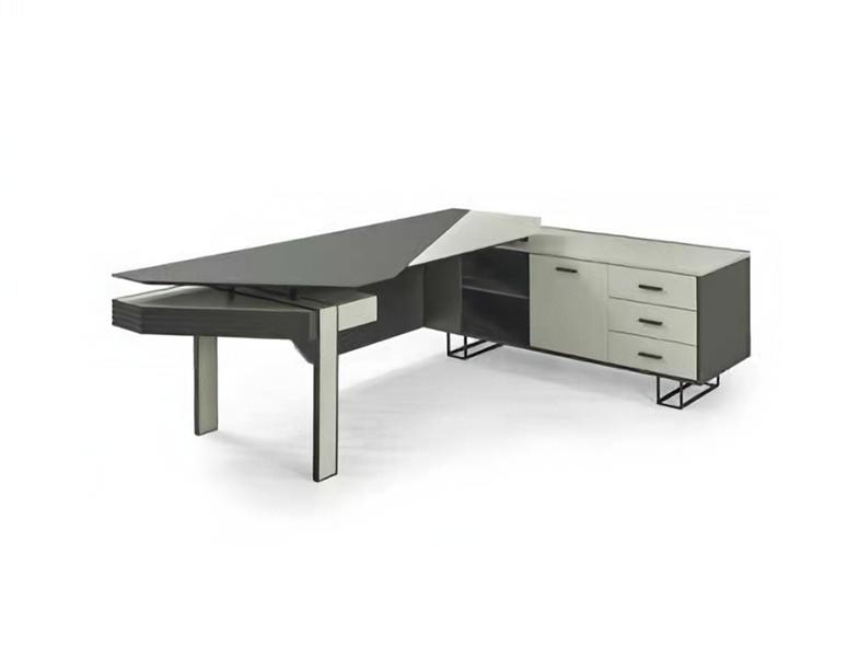 L-shaped desk with storage workspace gray white office furniture