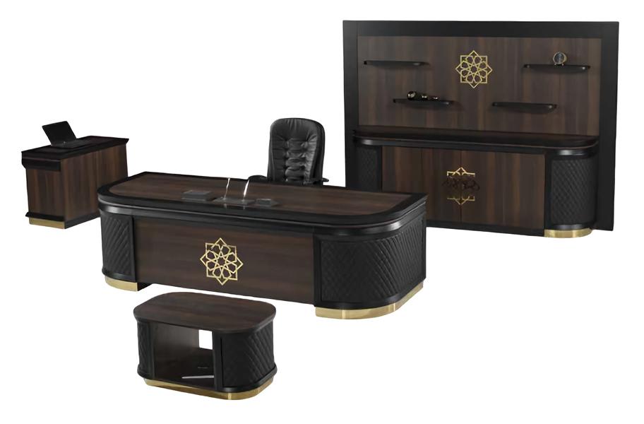 Luxury desk coffee table sideboard cabinet leather wood home office 4-piece set