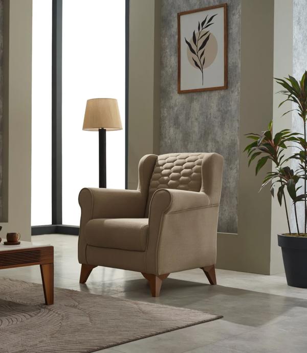 Armchair Living Room Upholstered Chair Single Fabric Seat Modern Beige