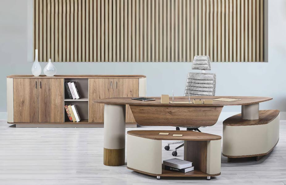 Designer Home Office Set Desk Sideboard Coffee Table Beige Wood